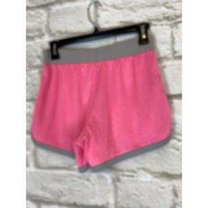 DANSKIN NOW SHORTS Size SMALL Bright Pink with Gray trim Wide Leg Elastic Waist